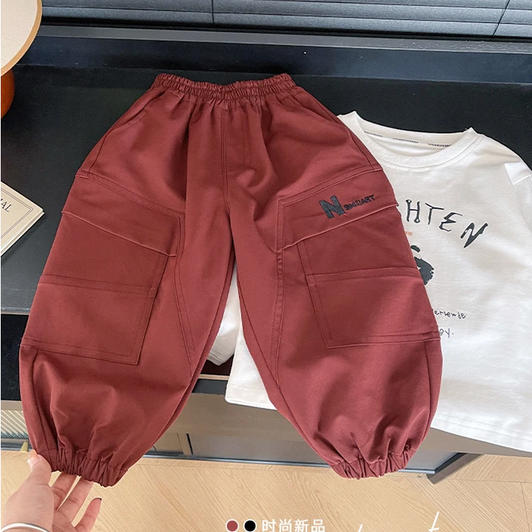 子航同款 秋季新款儿童韩版帅气字母百搭工装裤QK6018