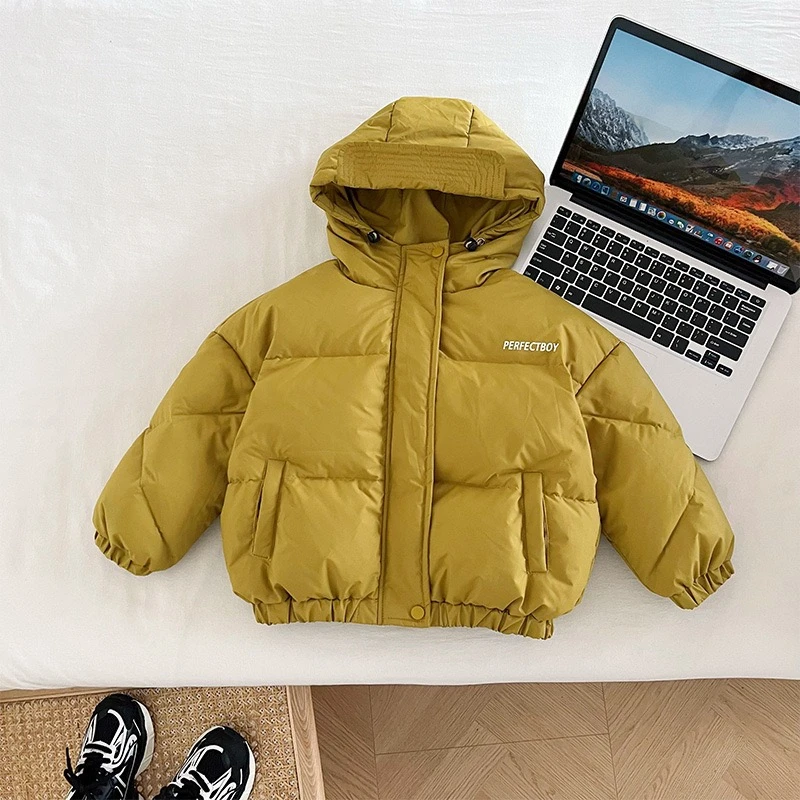 子航同款 冬季新款儿童韩版高级百搭连帽字母羽绒服外套