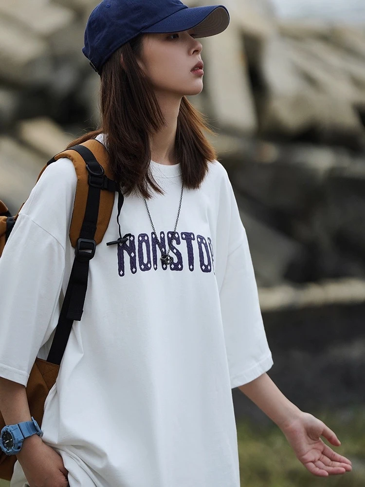 夏季立体胶印字母纯棉短袖t恤美式街头情侣宽松T恤-8807