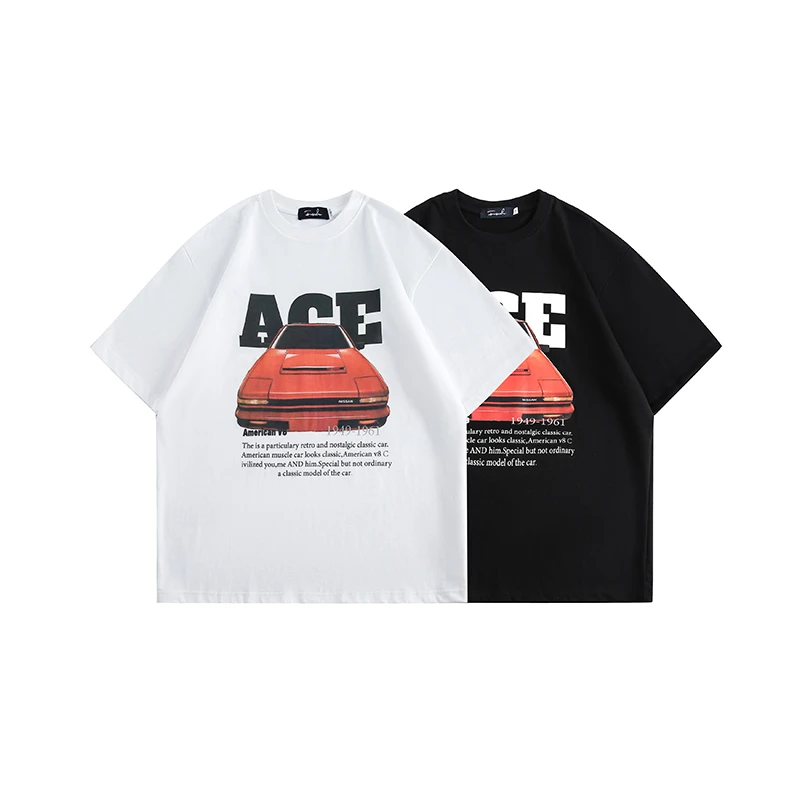 复古汽车印花短袖T恤-T228