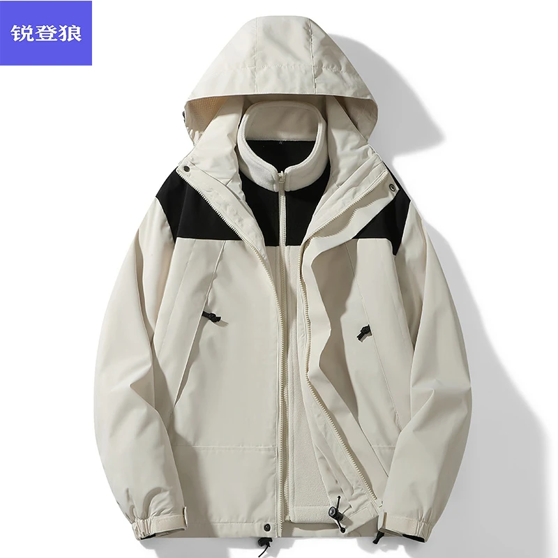 锐登狼三合一冲锋衣男女夹克秋冬季新款户外防风登山服外套大码