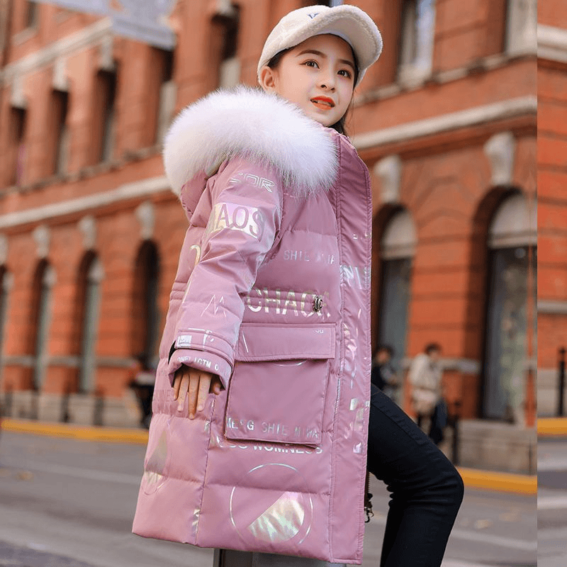 【小扬哥推荐】新款中大女童冬季棉衣亮面免洗保暖中长款加厚女孩