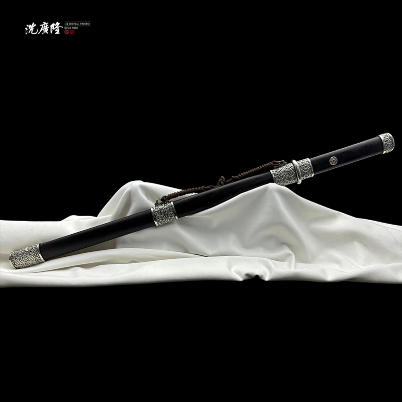 《沈广隆》寒月唐刀 黑檀木乌兹钢烧刃白铜花纹钢 唐横刀 未开刃