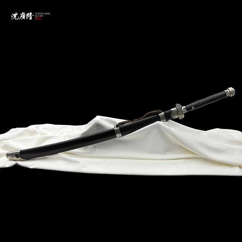 《沈广隆》黑金古刀 白铜 七枚合 黑檀木 花纹钢 手工 未开刃