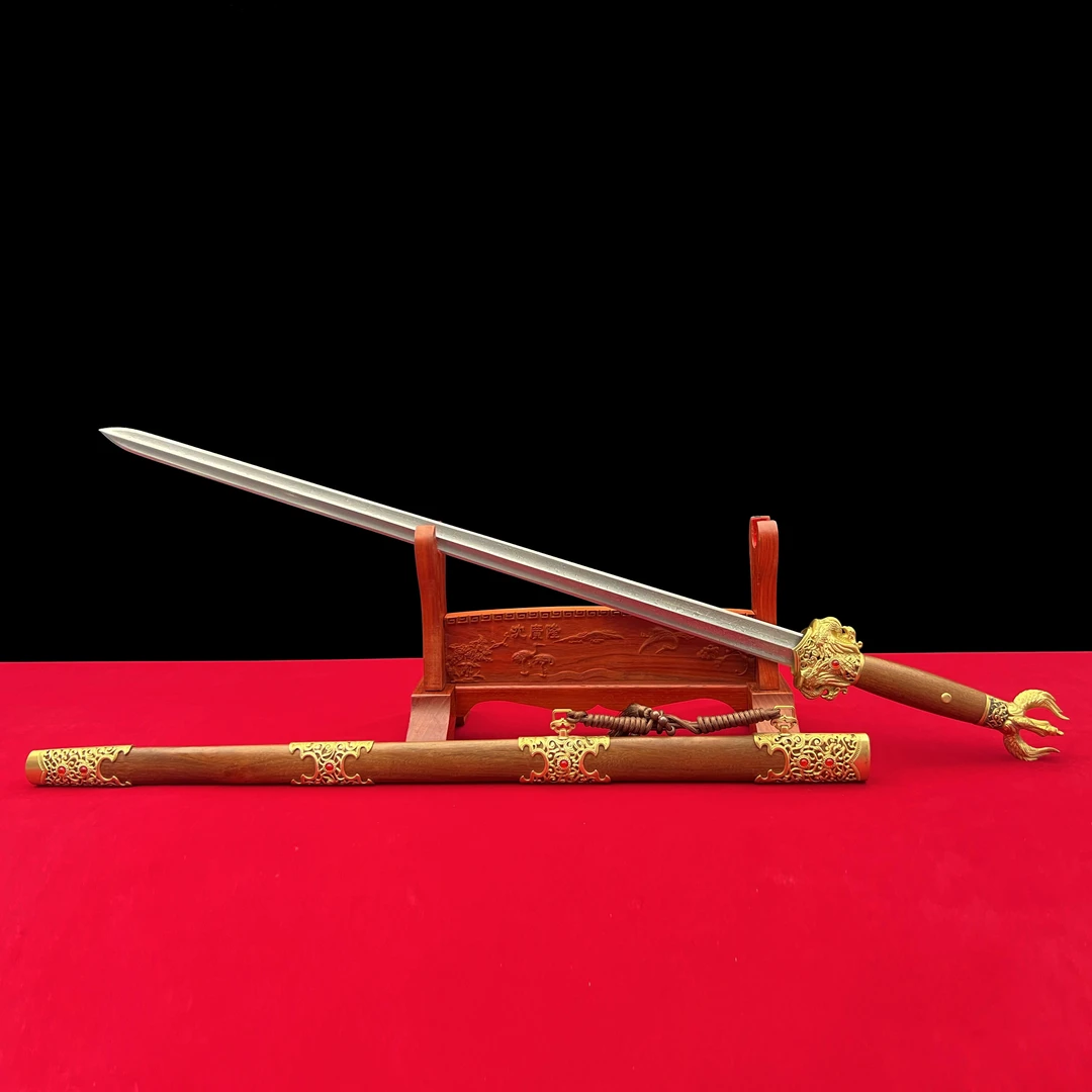 《沈广隆》-大夏龙雀 黄铜 龙凤檀 花纹钢 手工锻打 宝剑 未开刃