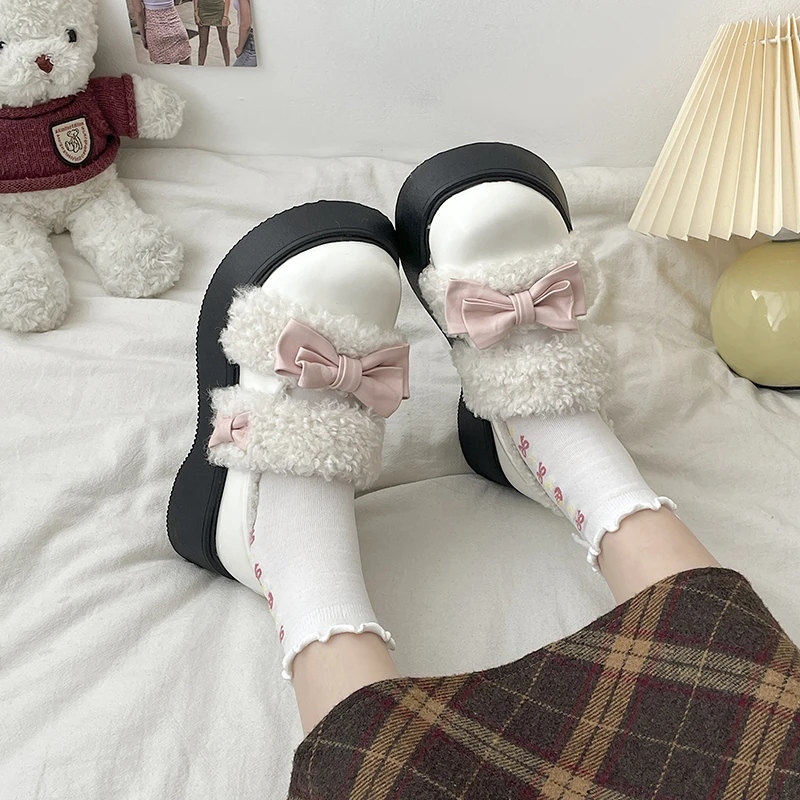 冬季萝莉鞋子学生女毛毛鞋加绒学生jk日系软妹可爱Lolita小皮鞋·