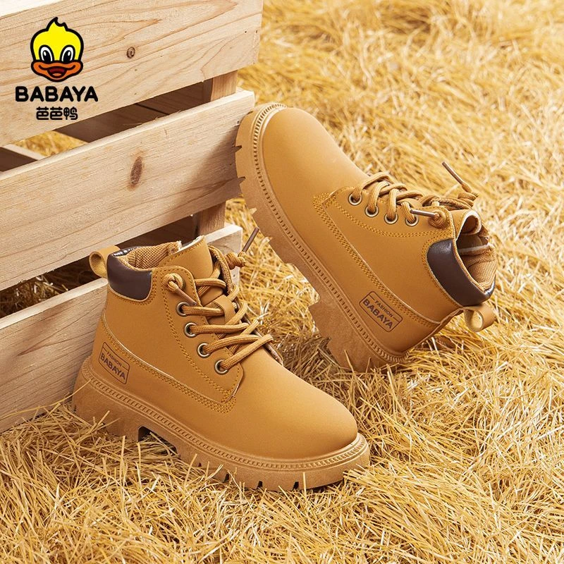 芭芭鸭马丁靴儿童靴子2025春款男童女童新品休闲帮侧拉链时装短靴