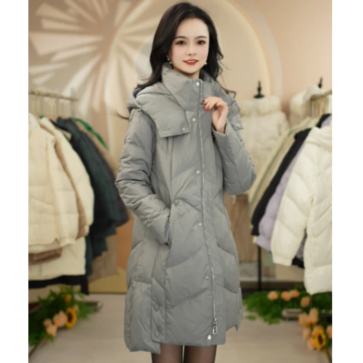 【假一赔三】雪雕-享依巢 简约连帽保暖中长羽绒女款 DWX449/AP