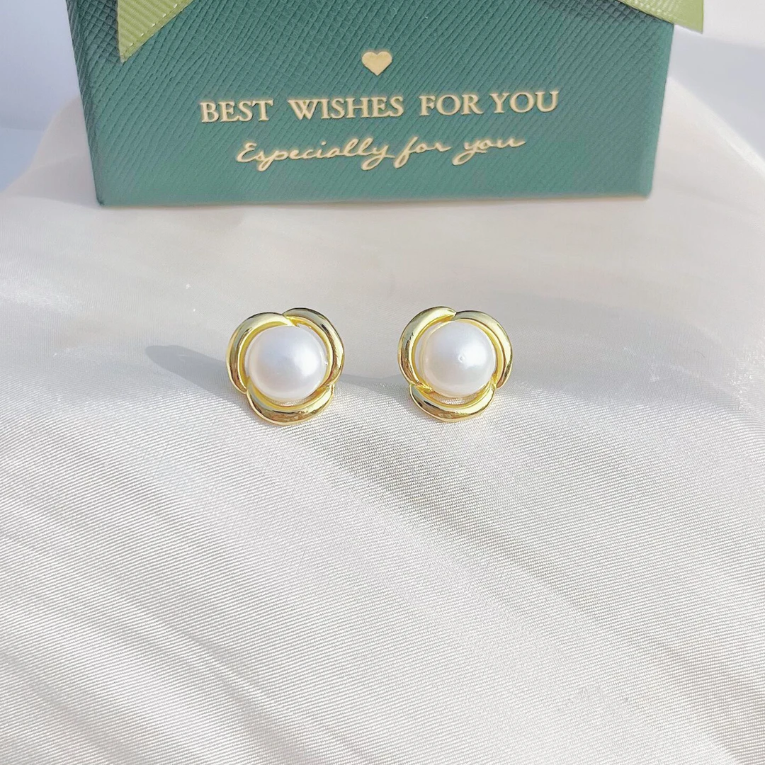 【8.5-9mm 纯S925银耳针】天然淡水珍珠耳钉法式小香风耳针