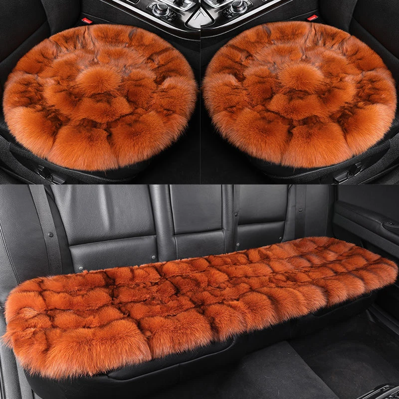 冬季狐狸皮毛汽车坐垫三件套羊毛绒冬天真皮一体保暖真皮草通用