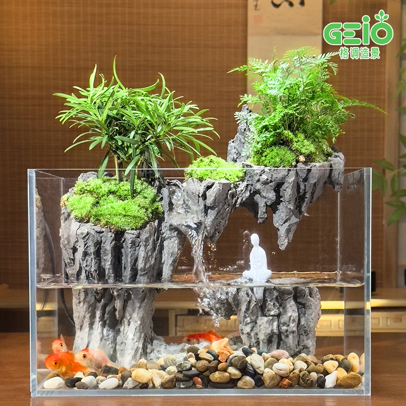 【步步高升】成品新中式流水微景观真苔藓玄关处摆件水陆生态鱼龟缸