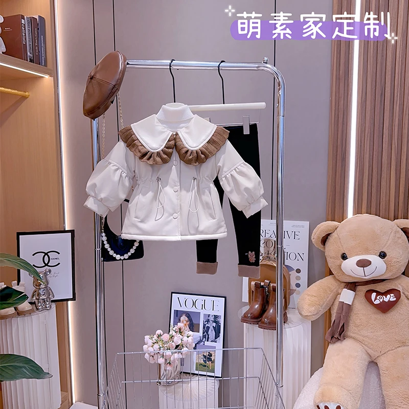 女童冬装加厚翻领皮衣外套儿童洋气时髦派克服女宝宝加绒小童皮衣