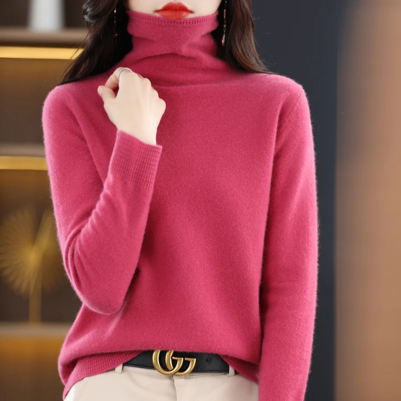 【超级推荐】一线成衣100分纯羊毛衫高领女纯色套头内搭外穿洋气