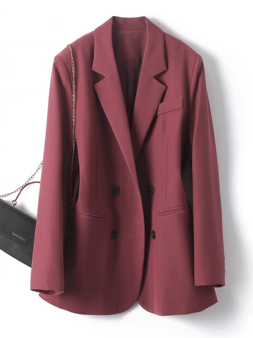 0189小西装外套女春季新款大码女装韩版双排扣休闲职业西服上衣