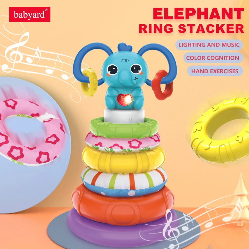 跨境婴幼儿叠叠乐音乐彩虹塔套圈儿童早教益智叠叠圈蒙特梭利玩具