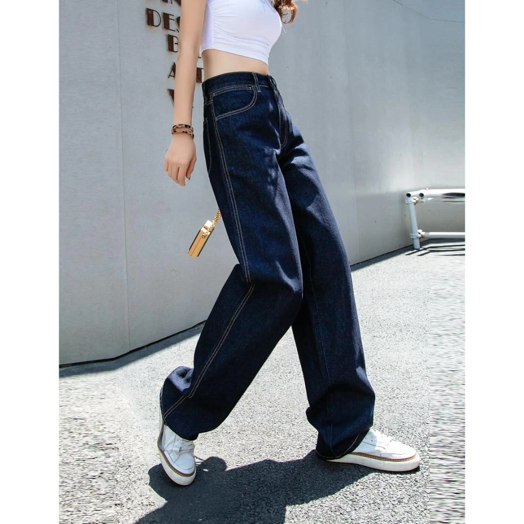 阔腿牛仔裤女高腰小个子2025春夏新款深蓝百搭宽松垂感流浪丹宁