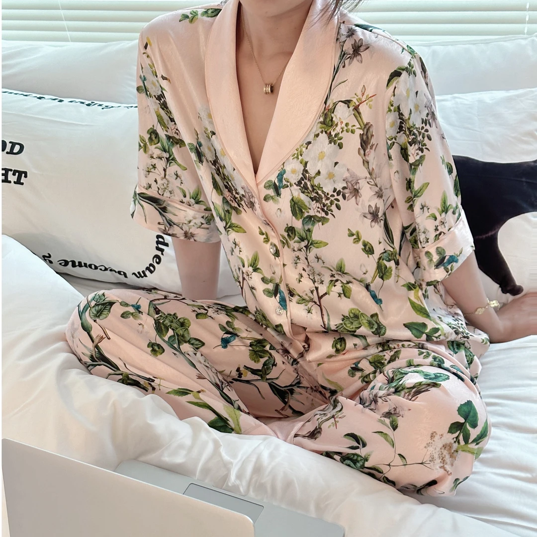 ANNABELLAVALENTINO夏季新款休闲宽松薄款短袖家居服睡衣套装女