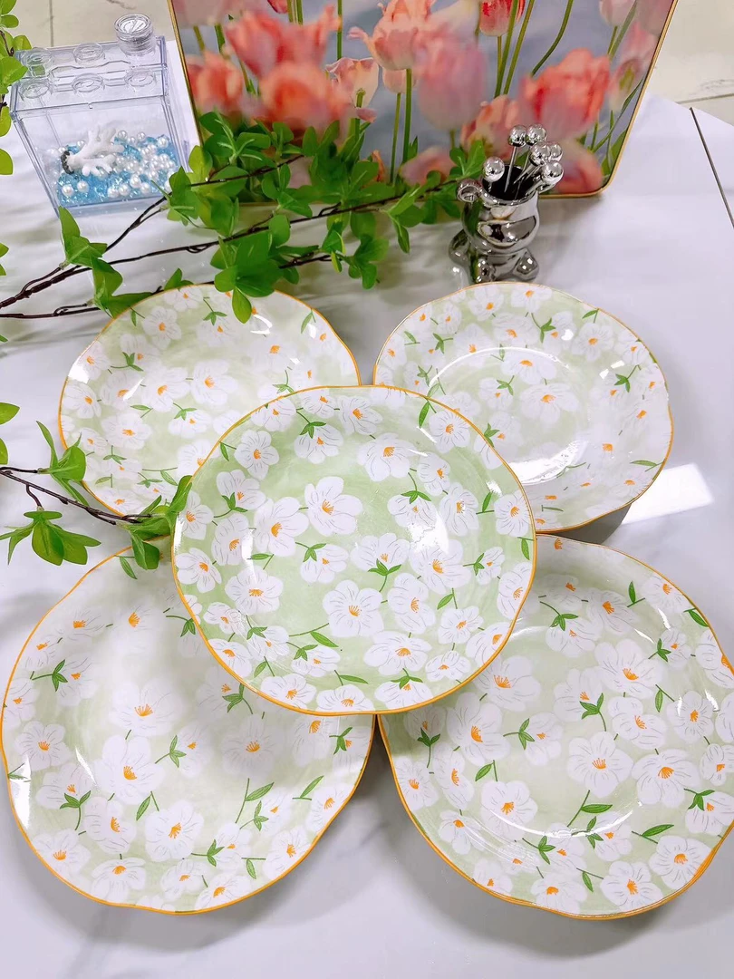 4支装！釉下彩花开朵朵异形盘8英寸