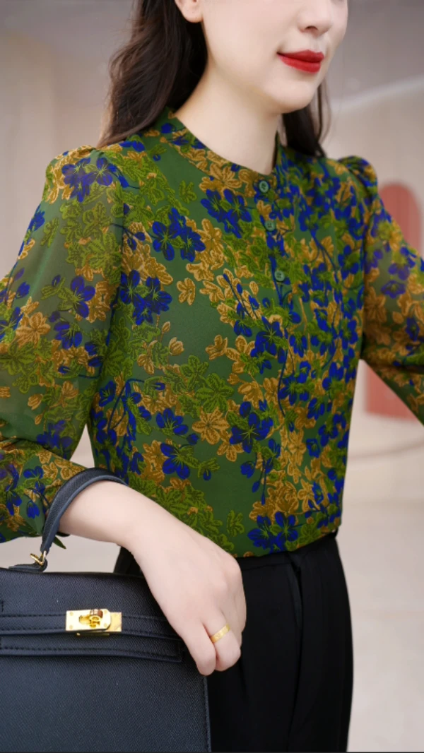 FZ231灿若披锦2024新款圆领高端小衫套头气质衬衫长袖上衣女打底2