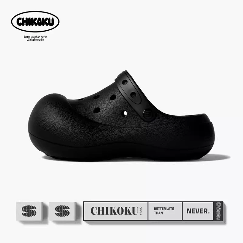chikoku蘑菇头新款洞洞鞋男外穿夏季厚底拖鞋防滑透气情侣沙滩鞋