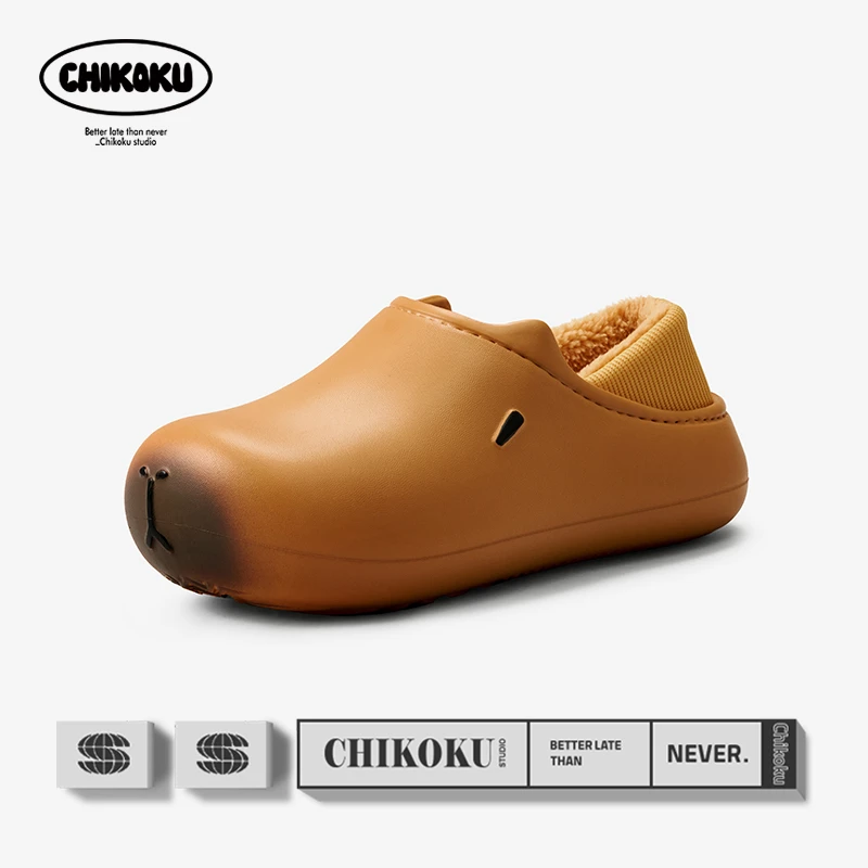 chikoku卡皮巴拉勃肯鞋加绒包跟棉拖鞋女冬季防水保暖家居情侣男