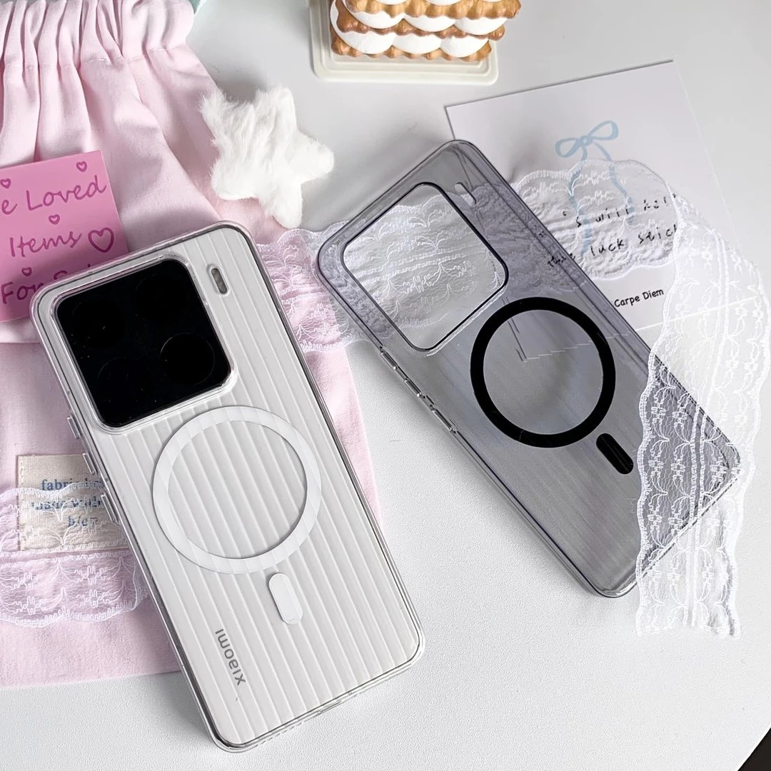 冰川瓦楞小米15Pro手机壳磨砂磁吸半透明适用Xiaomi15高级简约13