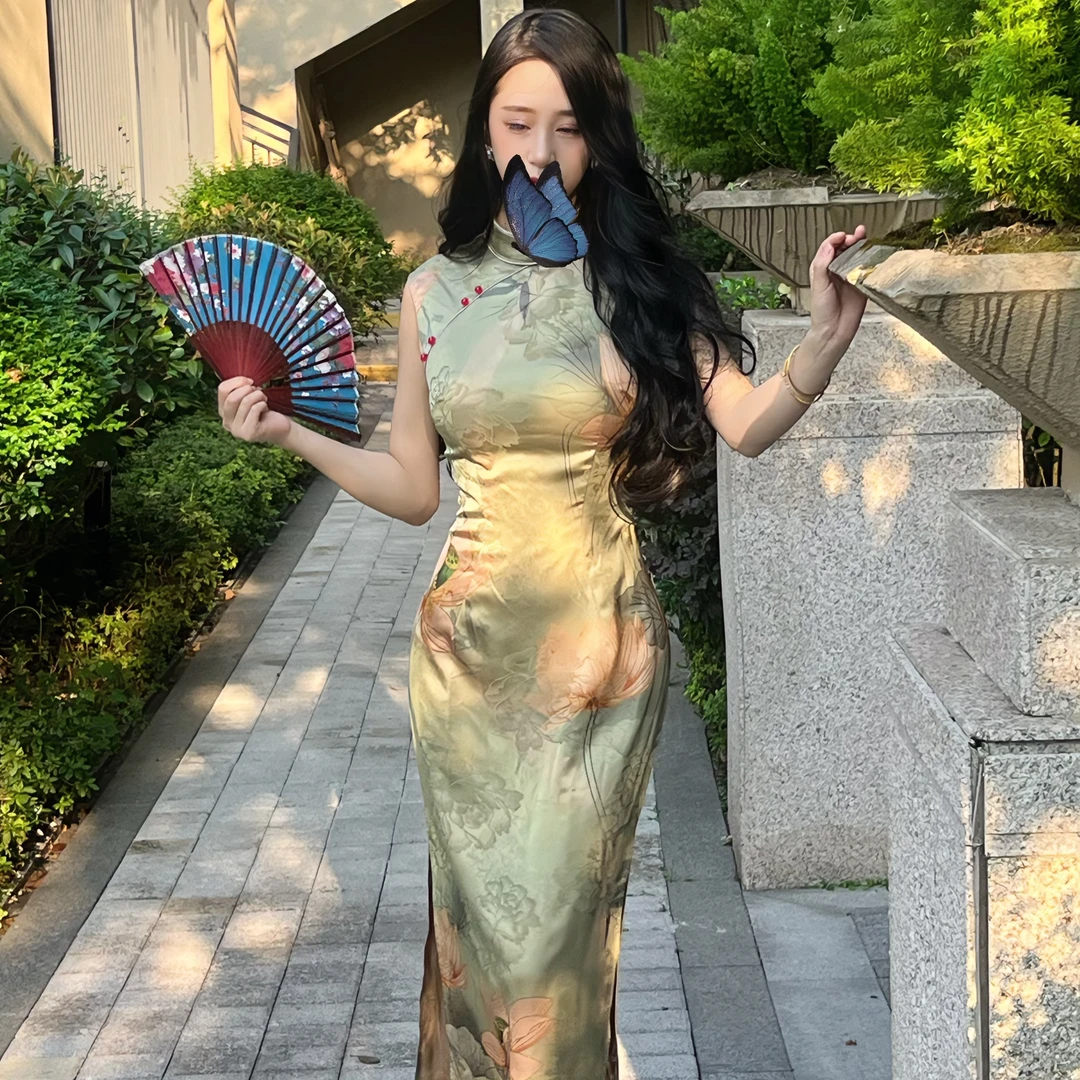 LHMknk1画报夫人原创自制高级提花缎面港工旗袍港工荷仙姑