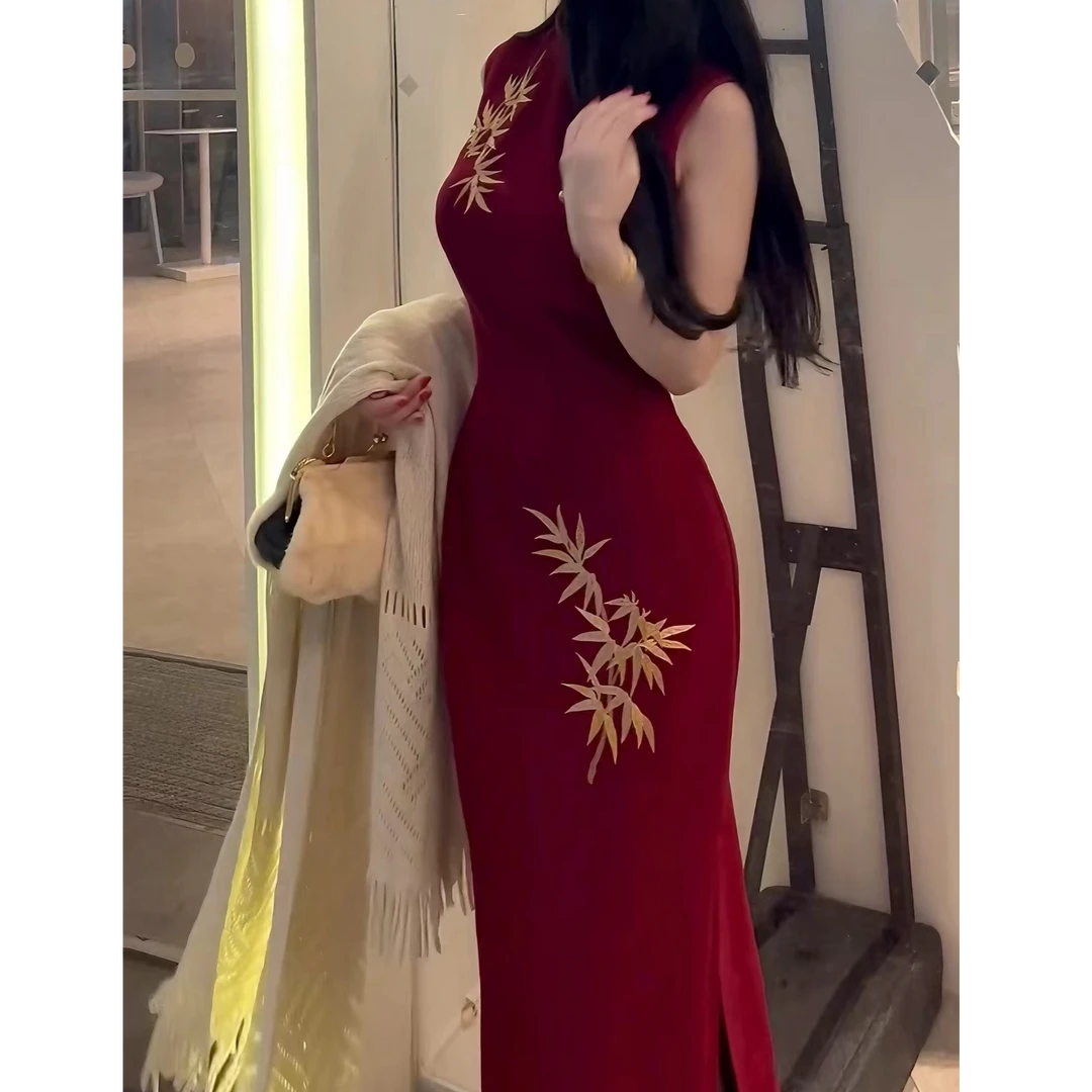 LHMknk1活动原创自制新中式订婚礼服女刺绣旗袍港工战袍贵为红竹