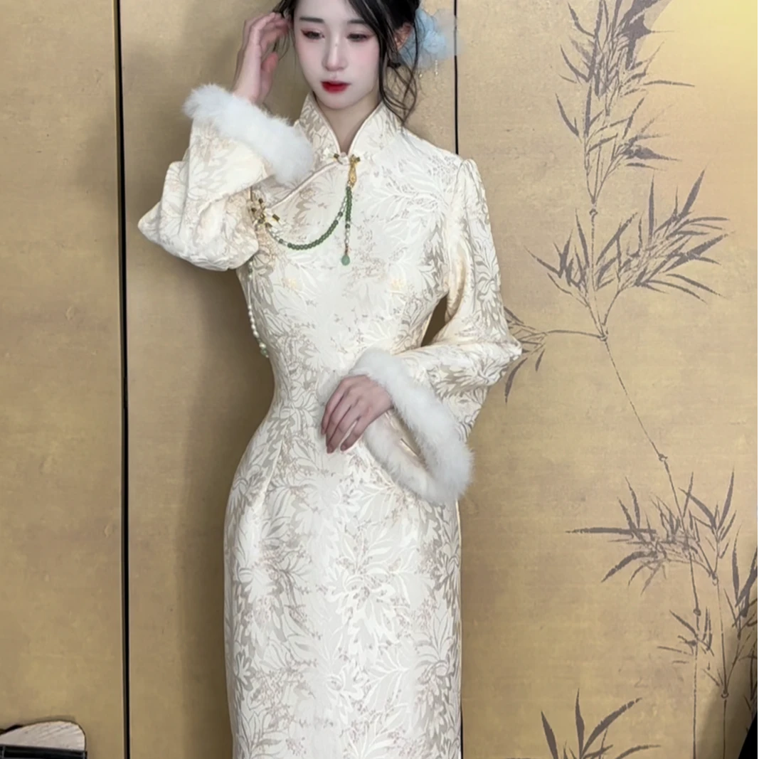 LHMknk1画报夫人高级温柔新中式白月光旗袍 杏花树 特价不退换