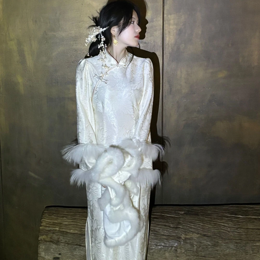 LHMknk1画报夫人原创自制新中式国风温柔素雅旗袍 罗裙一色旗袍