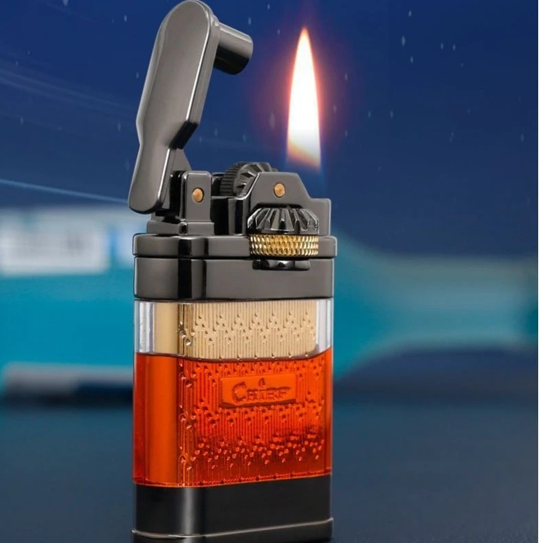 首领新款煤油打火机创意侧滑滚轮点火透明油仓分离个性定制送男友