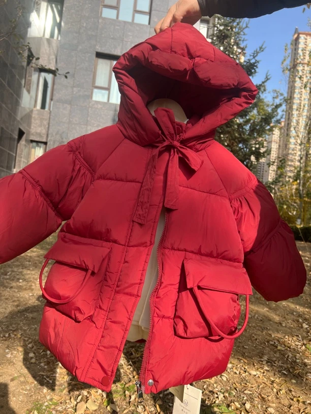 宝宝棉款红色中长款加厚棉服