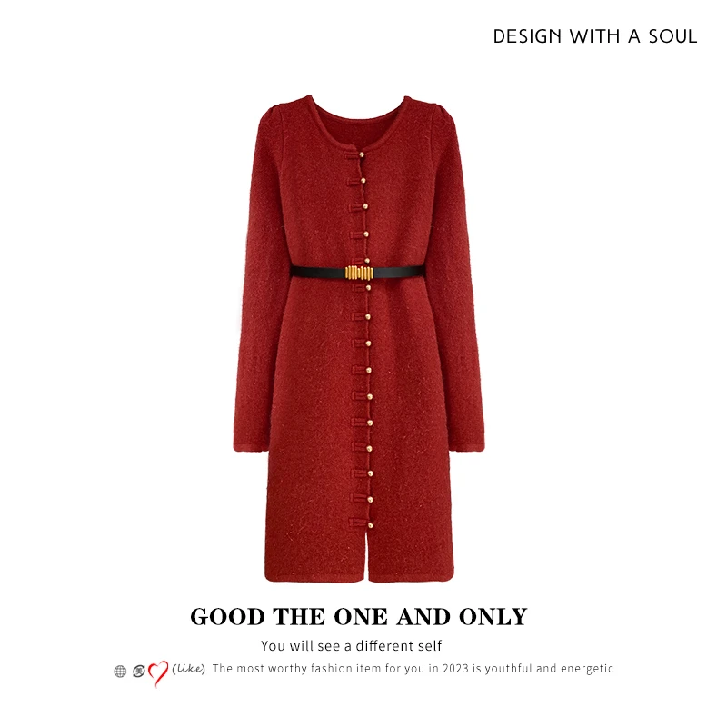 时尚设计感单排扣连衣裙配腰带800420