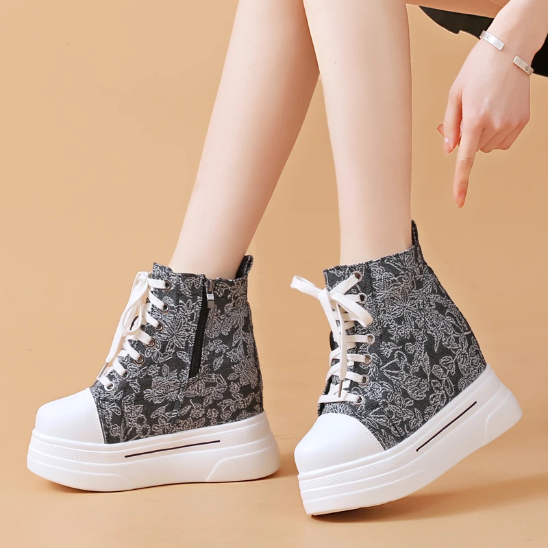 14厘米厚底隐形增高小白鞋女2024春季新款时尚男女同款韩版帆布鞋