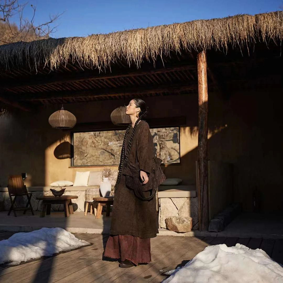 【大漂亮推荐】麻依者2024年春季新款时尚复古中长款百搭袍子#1222