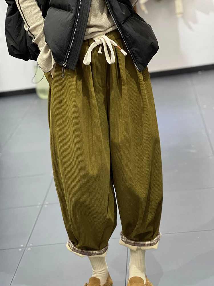 【大漂亮推荐】2023己知余香冬季松紧高腰灯芯绒加绒哈伦裤#K60566