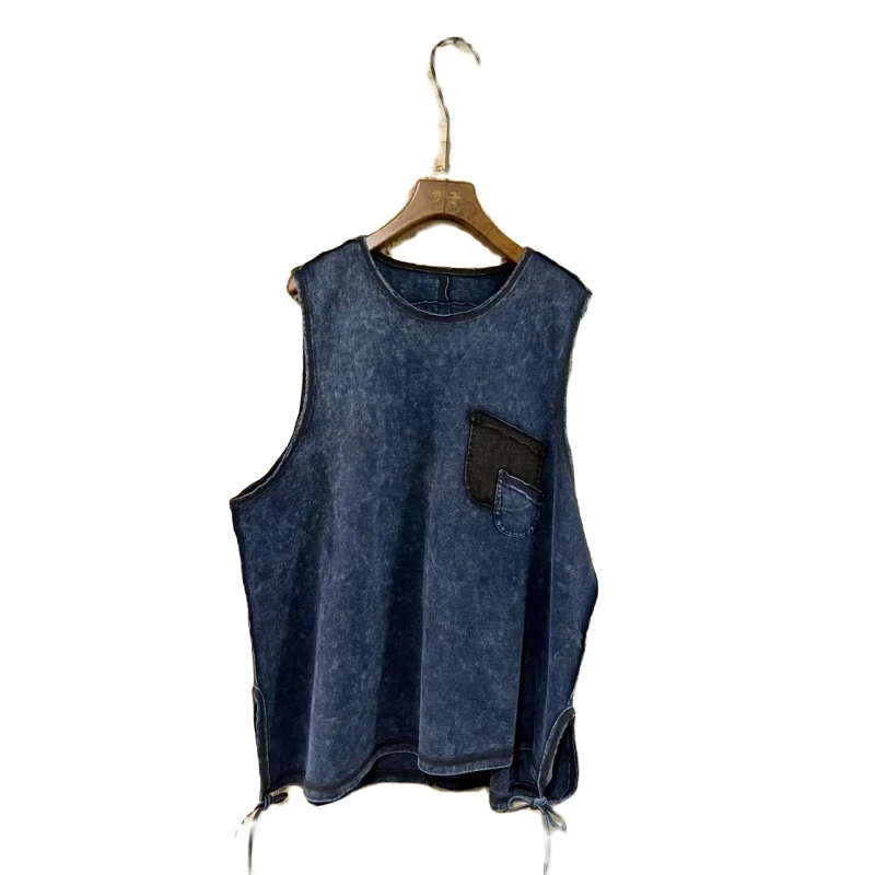 【大漂亮推荐】麻依者纯棉时尚休闲纯色百搭无袖做旧复古背心#949