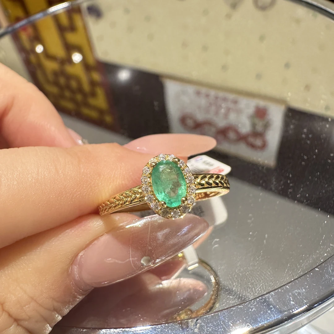 【279】天然祖母绿戒指银s925镶嵌麦穗设计款