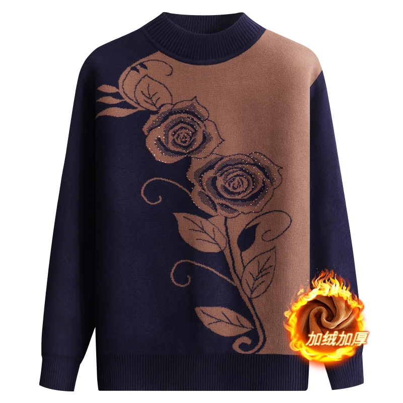 中老年毛衣加绒妈妈老人针织老年人秋冬打底衫妈妈装洋气50-60岁