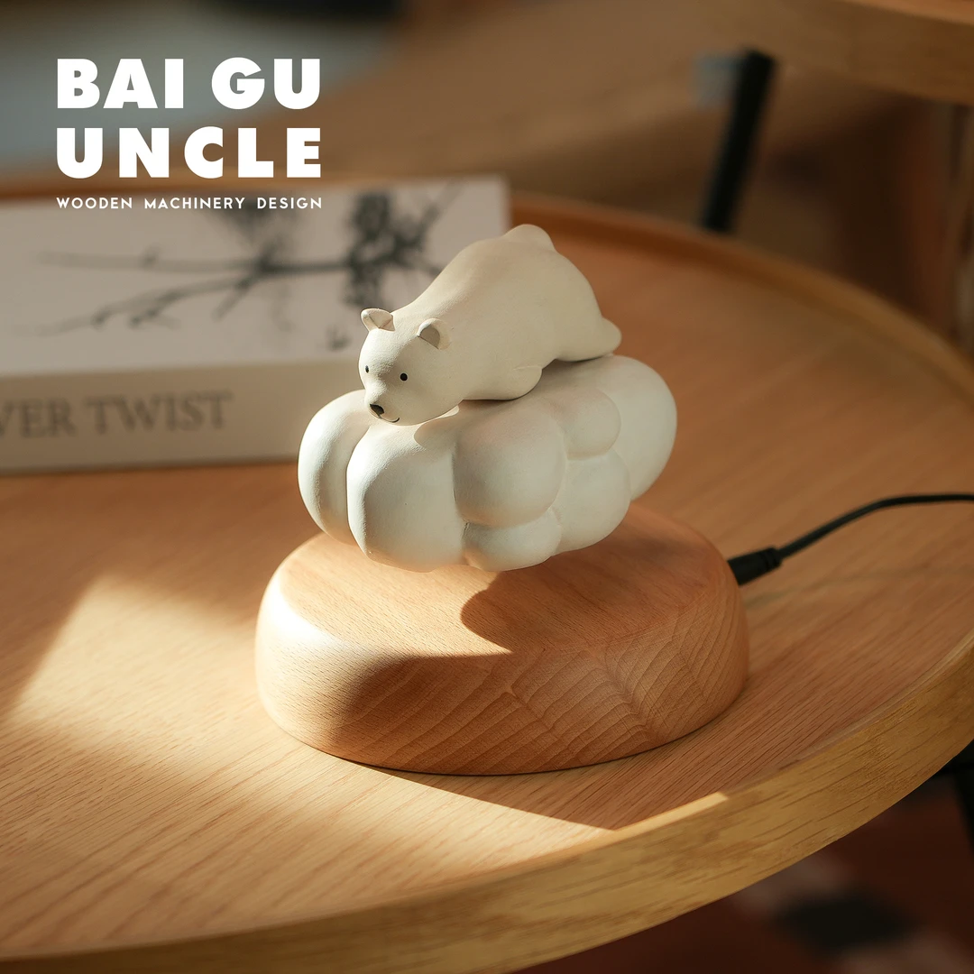 BAI GU UNCLE,(悬浮北极熊）创意木制摆件工艺艺术品新奇礼物