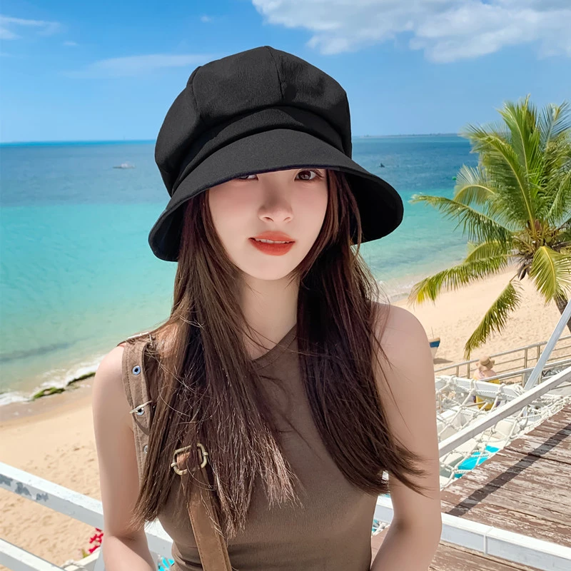 大头围帽子女夏季可折叠防晒遮阳显脸小八角帽渔夫帽加大加深百搭
