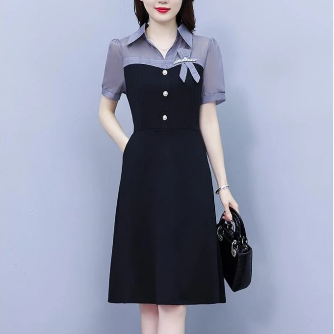 JL2909衬衫连衣裙女装2024夏装新款拼接时尚气质显瘦减龄裙子夏季