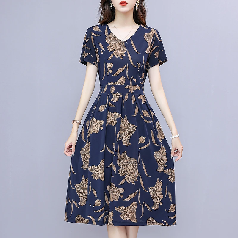 XB短袖连衣裙2024夏季洋气新款女神时尚高档显白显瘦减龄印花