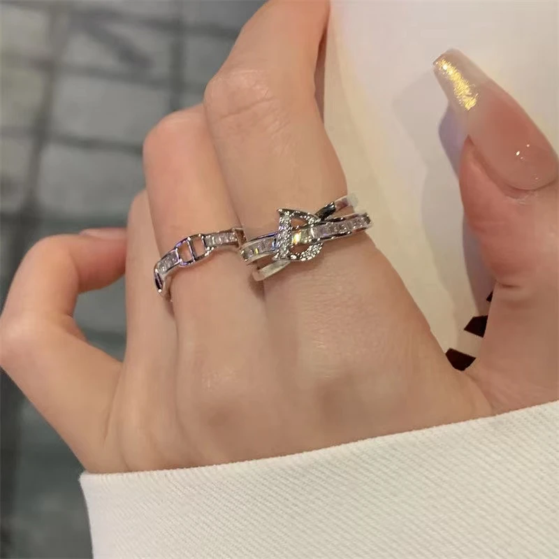 铜合金戒指 一对装戒指女小众ins个性开口可调节食指戒轻奢指环