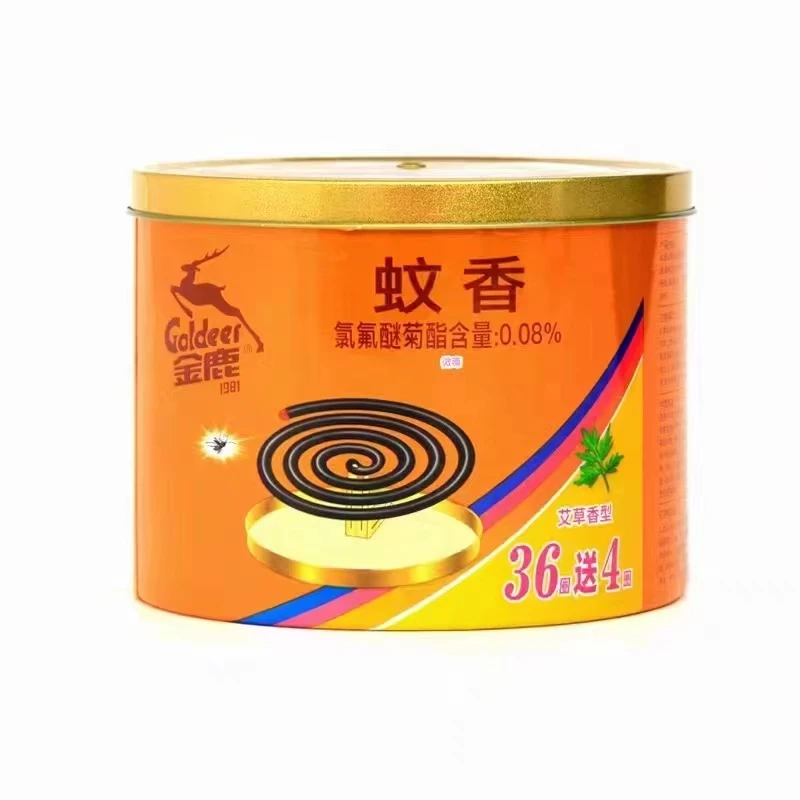 金鹿微烟艾草香型灭蚊家用大盘40盘带盖桶装驱蚊盘香蚊香杀蚊防蚊