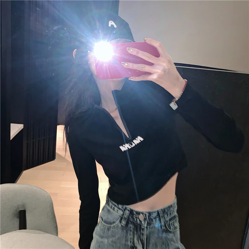 欧美微胖显瘦大码短款紧身穿搭长袖t恤甜辣妹爵士舞上衣服女春秋