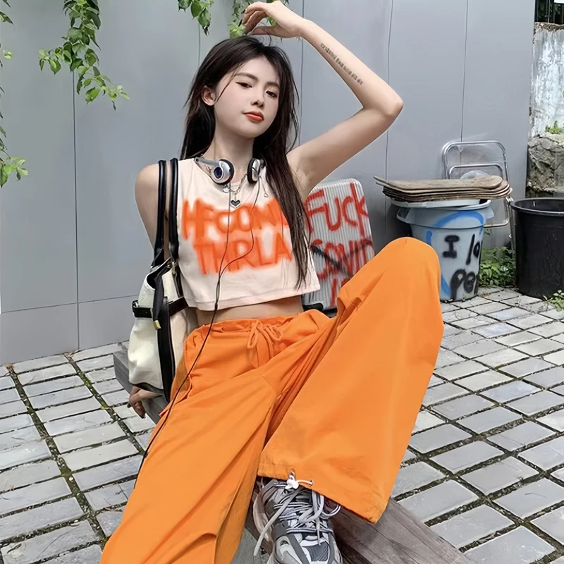 酷女孩穿搭无袖背心短袖T恤女夏短款又甜又辣妹热辣欧美爵士上衣