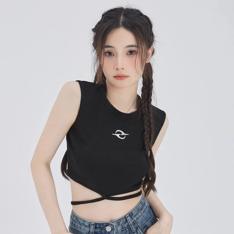 甜辣妹小吊带背心女夏内搭运动黑色性感紧身绑带美式短款上衣外穿