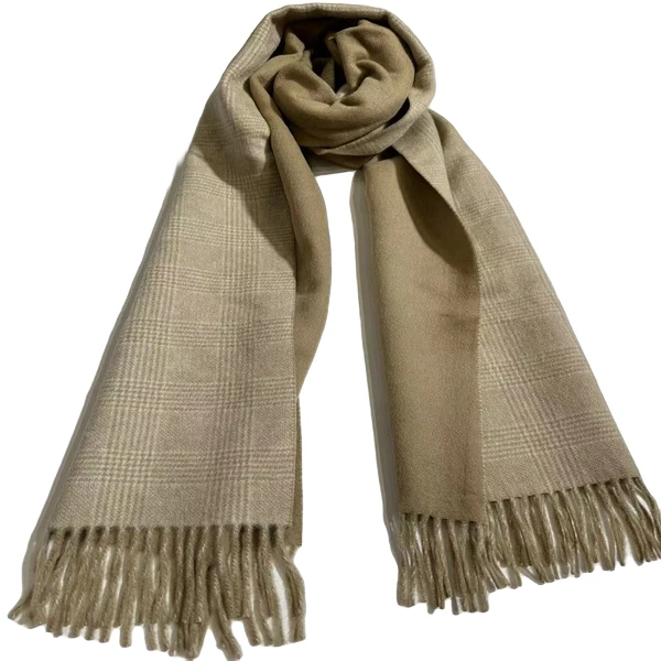 499#羊毛驼色双面围巾时尚百搭纯色