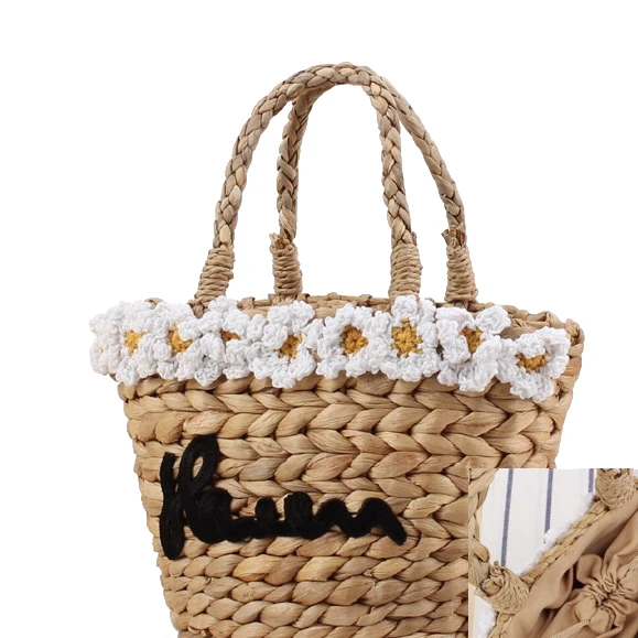 小雏菊花朵手拎草编包百搭两用网红夏季ins编织包包单肩编制肩包
